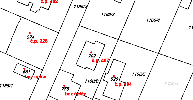 Žebrák 407 na parcele st. 702 v KÚ Žebrák, Katastrální mapa