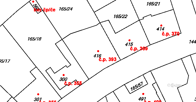 Rudná 393 na parcele st. 416 v KÚ Dušníky u Rudné, Katastrální mapa