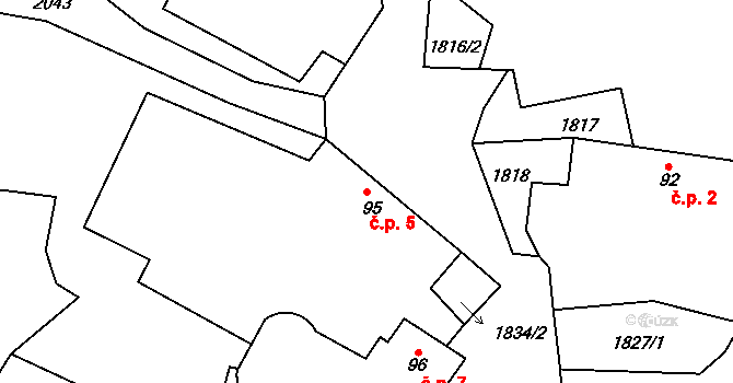 Popovice 5, Šebířov na parcele st. 95 v KÚ Záříčí u Mladé Vožice, Katastrální mapa