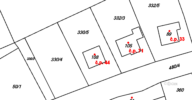 Červená Hora 44 na parcele st. 108 v KÚ Červená Hora, Katastrální mapa