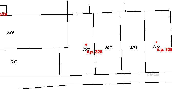 Postřelmov 325 na parcele st. 796 v KÚ Postřelmov, Katastrální mapa