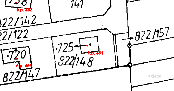 Osek 461 na parcele st. 725 v KÚ Osek u Rokycan, Katastrální mapa