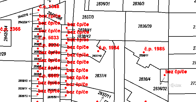 Louny 1984 na parcele st. 2837/10 v KÚ Louny, Katastrální mapa