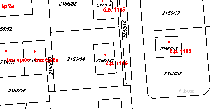Podbořany 1116 na parcele st. 2156/132 v KÚ Podbořany, Katastrální mapa