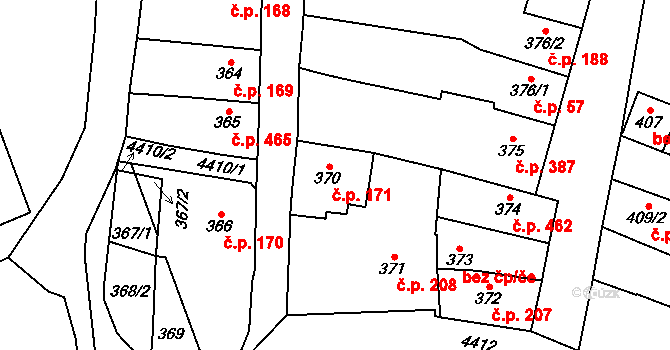 Chotěboř 171 na parcele st. 370 v KÚ Chotěboř, Katastrální mapa