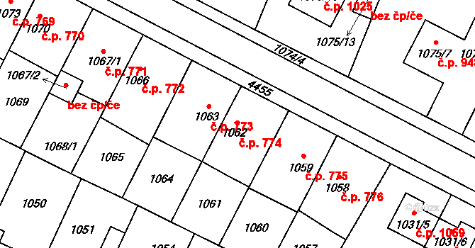 Chotěboř 774 na parcele st. 1062 v KÚ Chotěboř, Katastrální mapa