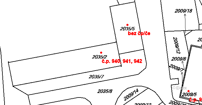 Týniště nad Orlicí 940,941,942 na parcele st. 2035/2 v KÚ Týniště nad Orlicí, Katastrální mapa