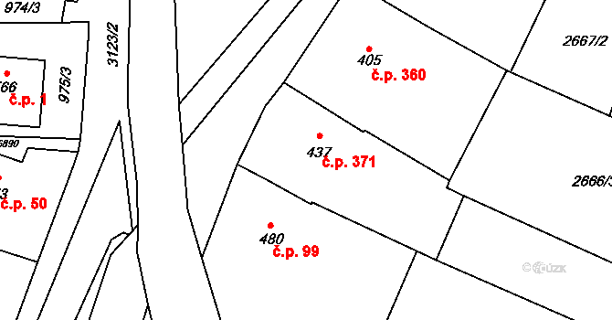 Brumovice 371 na parcele st. 437 v KÚ Brumovice, Katastrální mapa