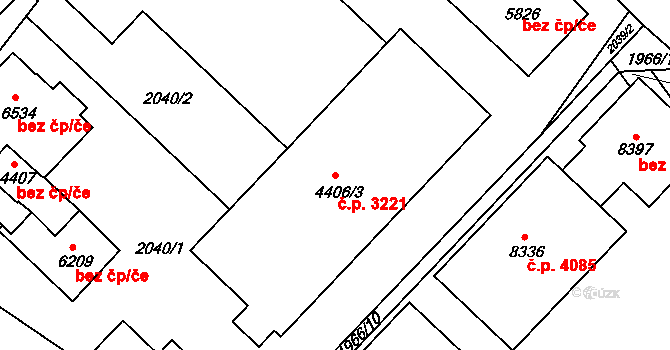 Kroměříž 3221 na parcele st. 4406/3 v KÚ Kroměříž, Katastrální mapa