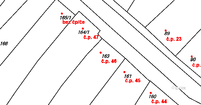 Popice 46, Znojmo na parcele st. 163 v KÚ Popice u Znojma, Katastrální mapa