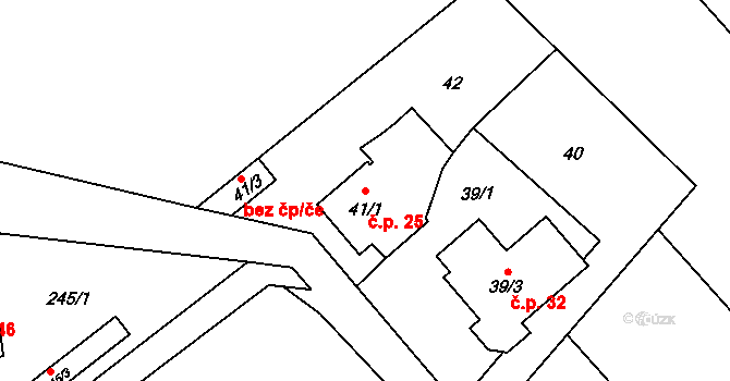 Grymov 25 na parcele st. 41/1 v KÚ Grymov, Katastrální mapa