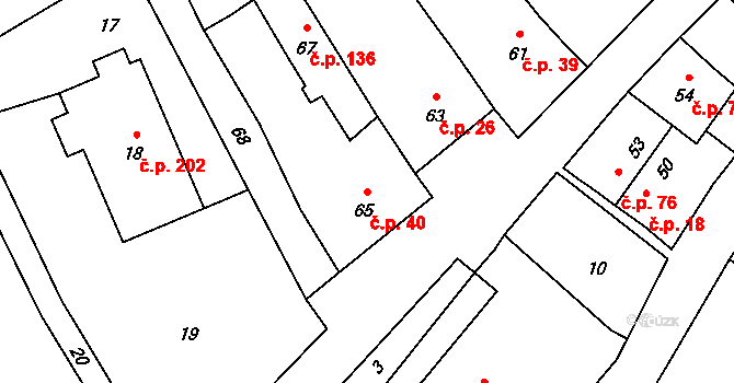 Přerov VII-Čekyně 40, Přerov na parcele st. 65 v KÚ Čekyně, Katastrální mapa