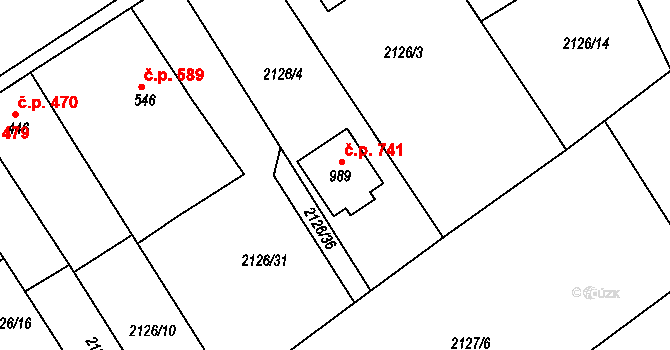 Lišov 741 na parcele st. 989 v KÚ Lišov, Katastrální mapa