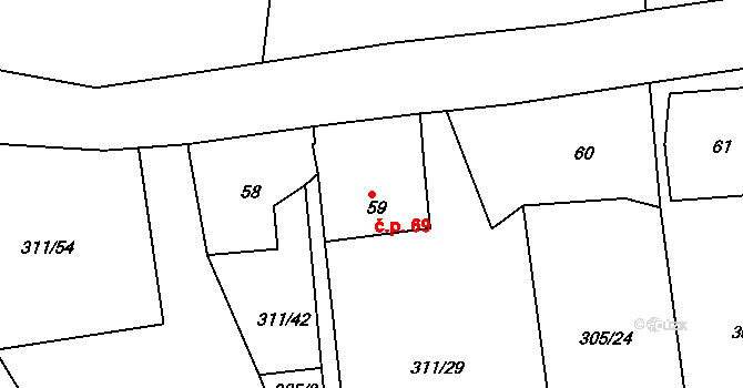 Hlinky 69, Stanovice na parcele st. 59 v KÚ Hlinky, Katastrální mapa