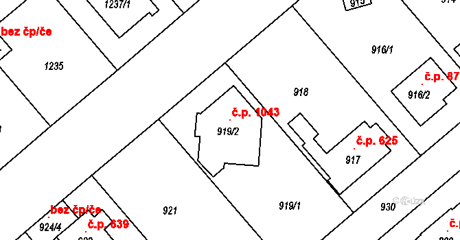 Šeberov 1043, Praha na parcele st. 919/2 v KÚ Šeberov, Katastrální mapa