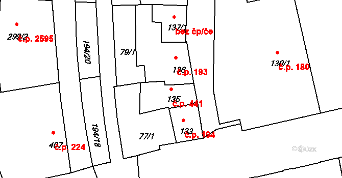 Nymburk 441 na parcele st. 135 v KÚ Nymburk, Katastrální mapa