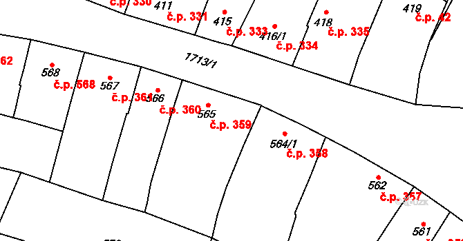 Sadská 359 na parcele st. 565 v KÚ Sadská, Katastrální mapa