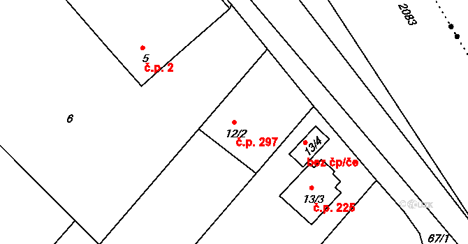 Lyžbice 297, Třinec na parcele st. 12/2 v KÚ Lyžbice, Katastrální mapa