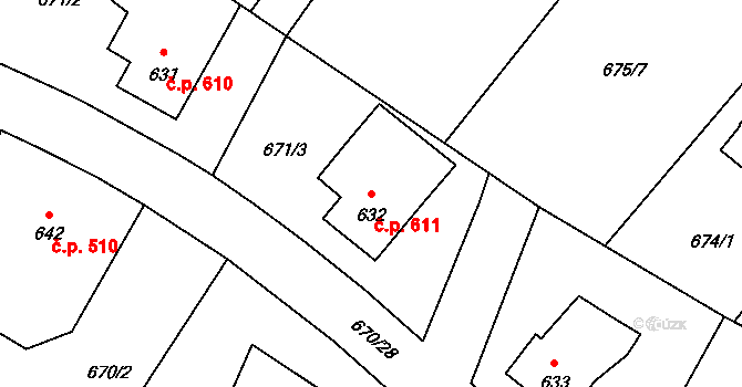 Říčany 611 na parcele st. 632 v KÚ Říčany u Prahy, Katastrální mapa