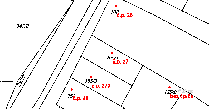 Kačice 27 na parcele st. 155/1 v KÚ Kačice, Katastrální mapa