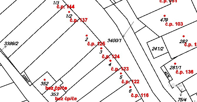 Hrubá Vrbka 124 na parcele st. 3 v KÚ Hrubá Vrbka, Katastrální mapa