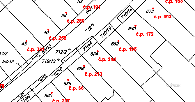 Zarazice 214, Veselí nad Moravou na parcele st. 684 v KÚ Zarazice, Katastrální mapa