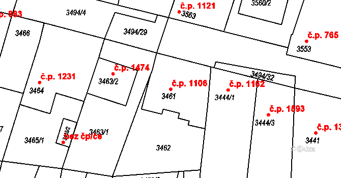 Vracov 1106 na parcele st. 3461 v KÚ Vracov, Katastrální mapa
