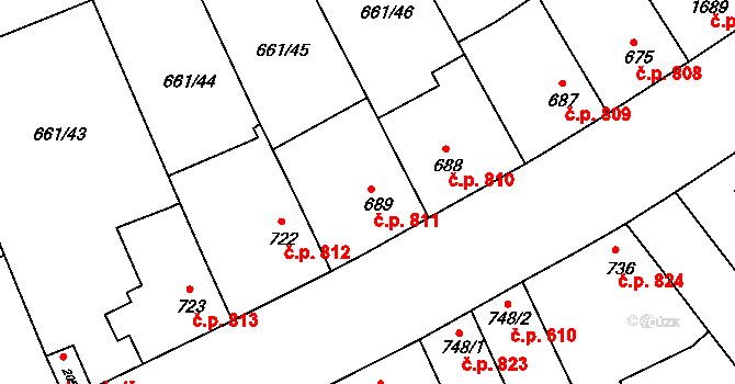 Veselí nad Moravou 811 na parcele st. 689 v KÚ Veselí-Předměstí, Katastrální mapa