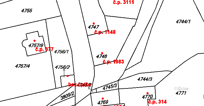 Kladno 1983 na parcele st. 4746 v KÚ Kladno, Katastrální mapa