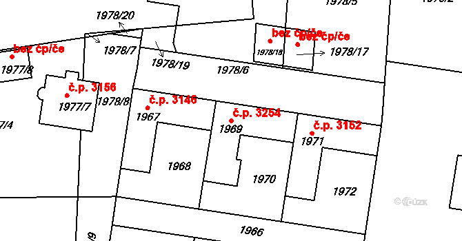 Kladno 3254 na parcele st. 1969 v KÚ Kladno, Katastrální mapa