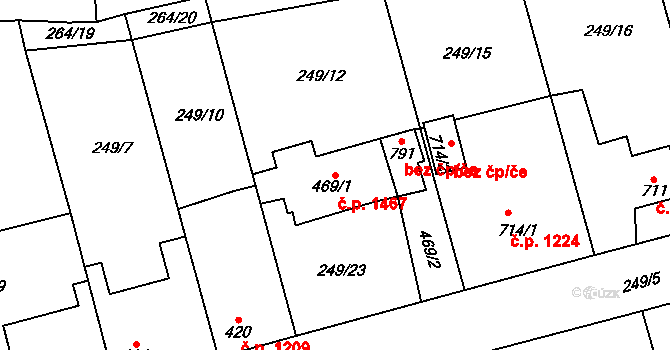 Švermov 1467, Kladno na parcele st. 469/1 v KÚ Hnidousy, Katastrální mapa