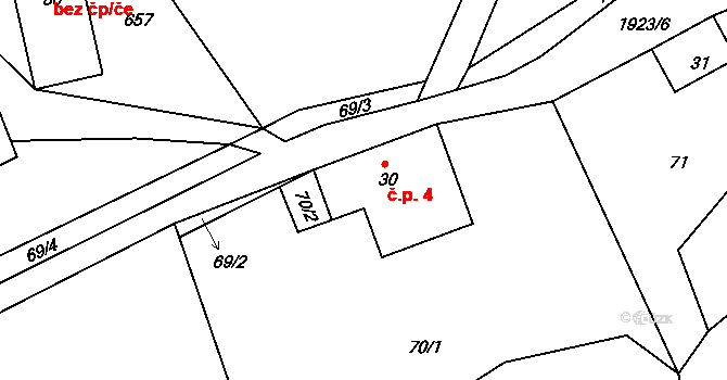 Andělka 4, Višňová na parcele st. 30 v KÚ Andělka, Katastrální mapa