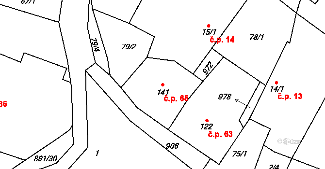 Olešnice 65 na parcele st. 141 v KÚ Olešnice u Turnova, Katastrální mapa