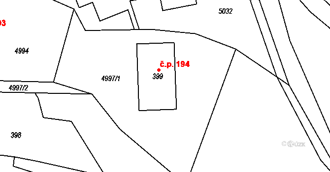 Domašov 194, Bělá pod Pradědem na parcele st. 399 v KÚ Domašov u Jeseníka, Katastrální mapa