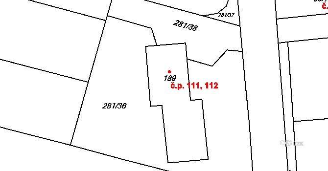 Dohalice 111,112 na parcele st. 189 v KÚ Dohalice, Katastrální mapa