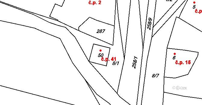 Jeřmaň 41, Bouzov na parcele st. 50 v KÚ Jeřmaň, Katastrální mapa