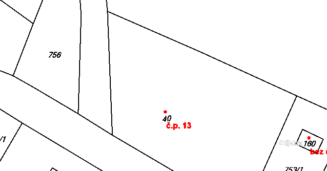 Chlum 13, Pavlíkov na parcele st. 40 v KÚ Chlum u Rakovníka, Katastrální mapa