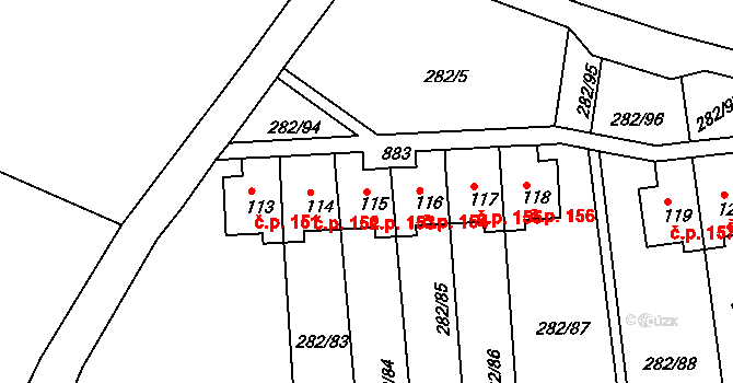 Předonín 153, Bechlín na parcele st. 115 v KÚ Předonín, Katastrální mapa