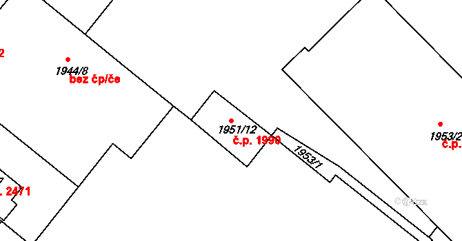 Roudnice nad Labem 1990 na parcele st. 1951/12 v KÚ Roudnice nad Labem, Katastrální mapa