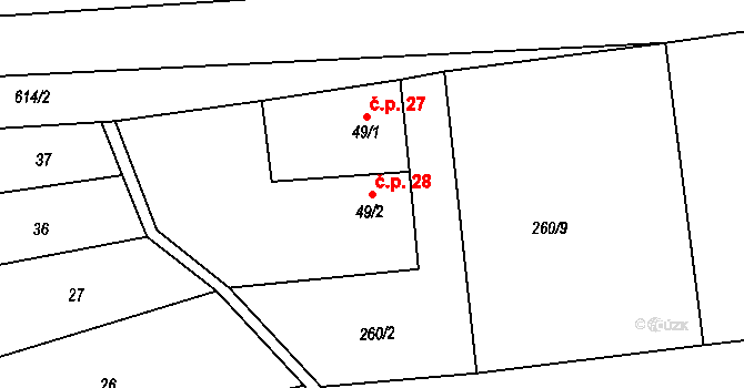 Libenice 28, Borotín na parcele st. 49/2 v KÚ Libenice u Tábora, Katastrální mapa