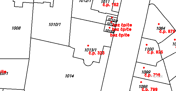 Klíše 323, Ústí nad Labem na parcele st. 1013/1 v KÚ Klíše, Katastrální mapa
