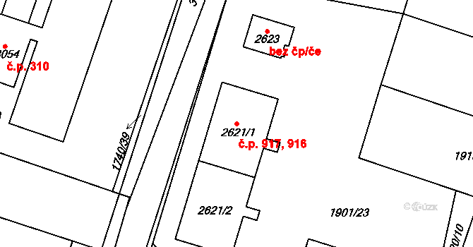 Žichlínské Předměstí 916,917, Lanškroun na parcele st. 2621/1 v KÚ Lanškroun, Katastrální mapa