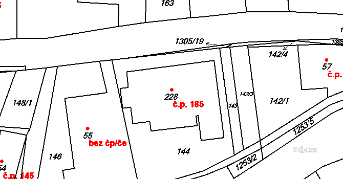 Lichkov 185 na parcele st. 228 v KÚ Lichkov, Katastrální mapa