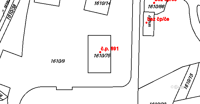 Miřetice u Klášterce nad Ohří 691, Klášterec nad Ohří na parcele st. 1610/75 v KÚ Miřetice u Klášterce nad Ohří, Katastrální mapa