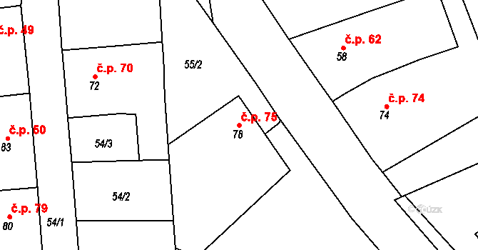Chlístov 75 na parcele st. 78 v KÚ Chlístov u Rokytnice nad Rokytnou, Katastrální mapa
