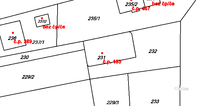 Záblatí 153, Bohumín na parcele st. 231 v KÚ Záblatí u Bohumína, Katastrální mapa