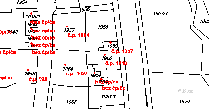 Smržovka 1110 na parcele st. 1960 v KÚ Smržovka, Katastrální mapa