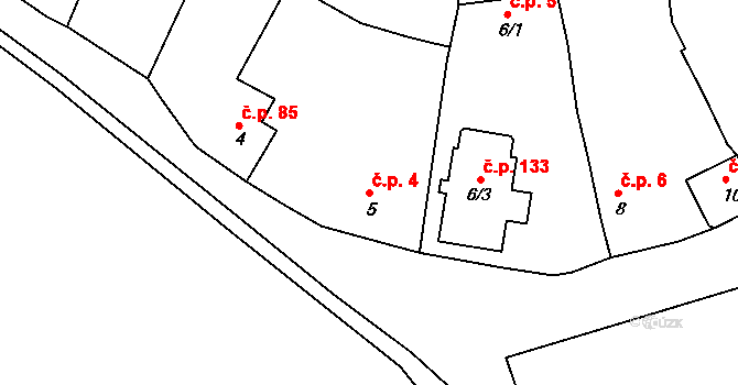 Měrunice 4 na parcele st. 5 v KÚ Měrunice, Katastrální mapa