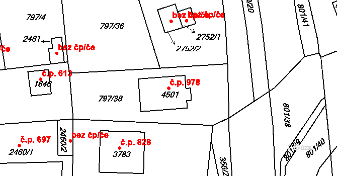 Plzeňské Předměstí 978, Rokycany na parcele st. 4501 v KÚ Rokycany, Katastrální mapa