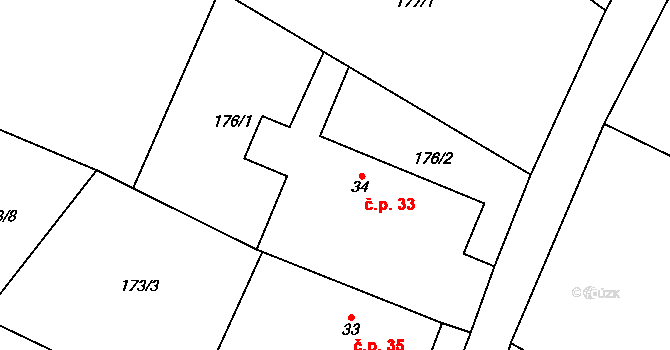 Plichtice 33, Zavlekov na parcele st. 34 v KÚ Plichtice, Katastrální mapa